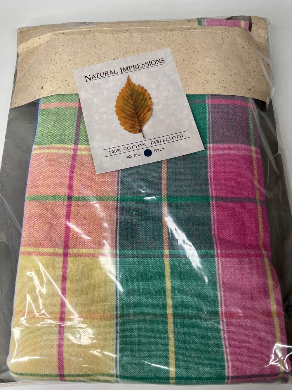 Natural Impressions Plaid Cotton Tablecloth in Pink, Green and Yellow